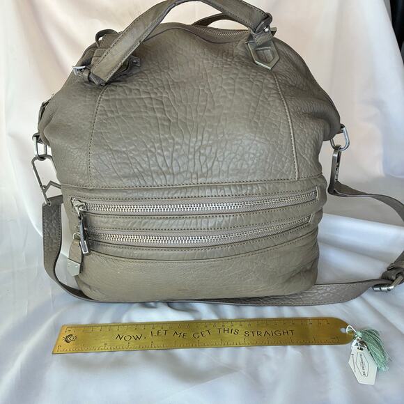 Allibelle Taupe Italian Leather Large Handbag Purse Crossbody Adjustable EUC - Picture 6 of 11